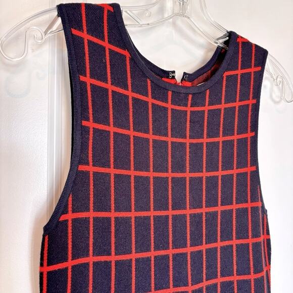 Ali Ro Navy Blue Orange Plaid Sleeveless Knit Fit Flare Tank Dress S - Picture 3 of 12
